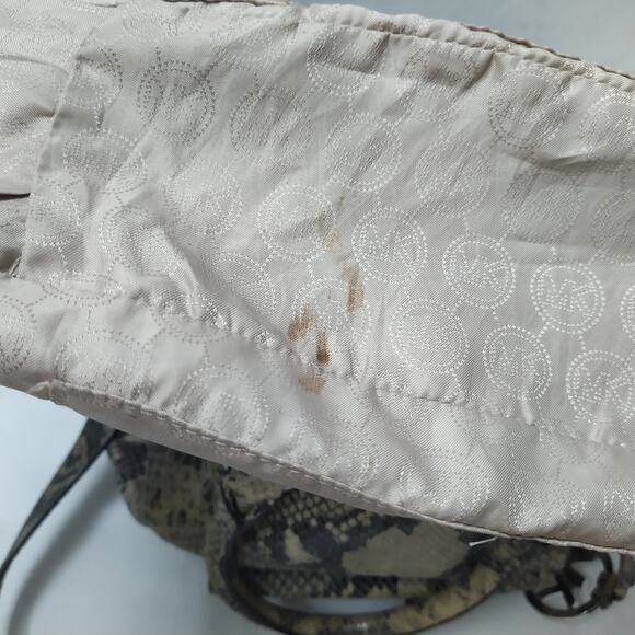 Michael Kors Gray Leather Python Embossed Pushlock Drawstring Satchel Bag - Picture 14 of 16